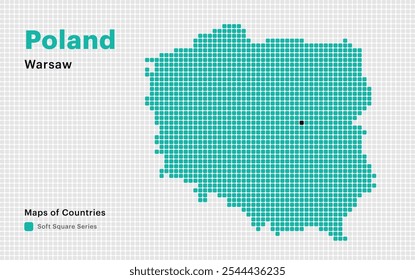 Creative Dotted Map of Poland with capital Warsaw Square dots	