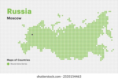 Mapa pontilhado criativo da Rússia com capital Moscou. Pontos redondos	