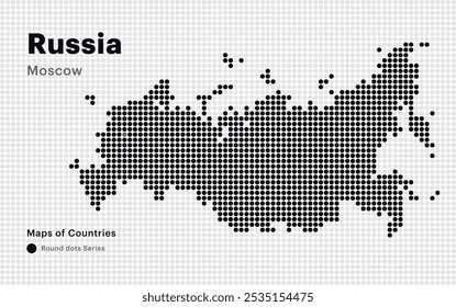 Mapa punteado creativo de Rusia con la capital Moscú. Puntos redondos	