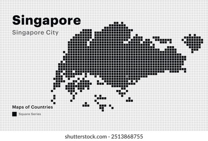 Mapa punteado creativo de Singapur con puntos cuadrados de la ciudad de Singapur capital