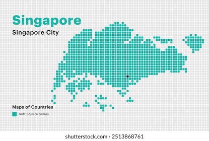 Creative Dotted Map of Singapore with capital Singapore City. Soft Square dots