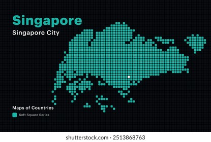 Mapa punteado creativo de Singapur con la capital Singapur. Puntos cuadrados suaves