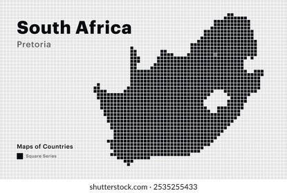 Mapa pontilhado criativo da África do Sul com capital Pretória. Pontos quadrados	