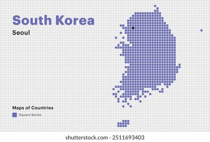 Kreative gepunktete Karte von Südkorea mit Hauptstadt Seoul. Quadratische Punkte
