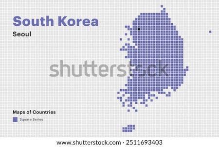 Creative Dotted Map of South Korea with capital Seoul. Square dots