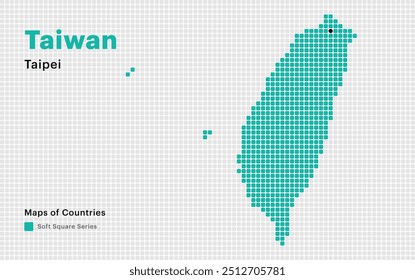 Mapa pontilhado criativo de Taiwan com capital Taipei. Pontos quadrados suaves