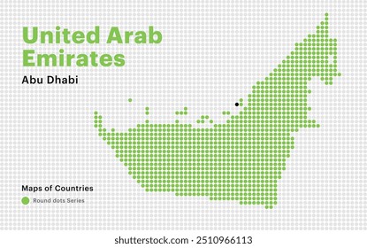 Mapa punteado creativo de Emiratos Árabes Unidos con capital Abu Dhabi. Puntos redondos