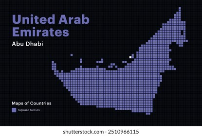 Mapa pontilhado criativo dos Emirados Árabes Unidos com capital Abu Dhabi. Pontos quadrados