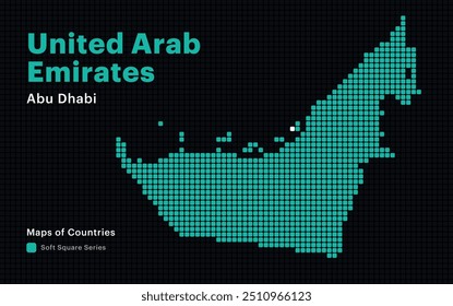 Mapa pontilhado criativo dos Emirados Árabes Unidos com capital Abu Dhabi. Pontos quadrados suaves