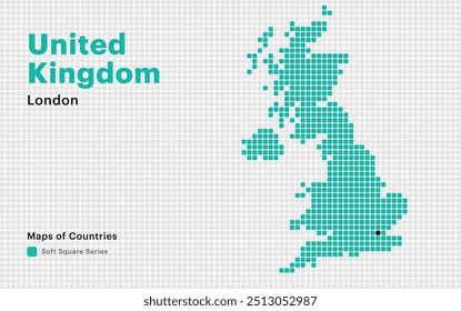 Mapa pontilhado criativo de United
Reino com a capital Londres. Pontos quadrados suaves