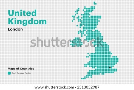 Creative Dotted Map of United
Kingdom  with capital London. Soft Square dots