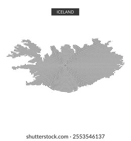 A creative dotted representation of Iceland highlights its geographic features and outlines, making it visually appealing.