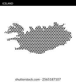 A creative dotted representation of Iceland highlights its geographic features and outlines, making it visually appealing.