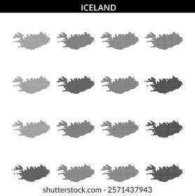 A creative dotted representation of Iceland highlights its geographic features and outlines, making it visually appealing.