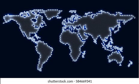 Creative Dotted World Map with Silhouette Illumination. Vector Illustration
