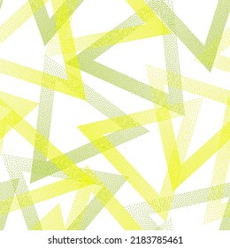 Creative dotwork triangles vector seamless pattern. Geometric recurring background with dots texture. Gradient triangles of chevron dots seamless ornament. Simple shapes grid.