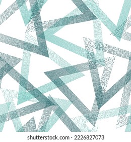 Creative dotwork triangles vector seamless pattern. Geometric tileable background with dots texture. Gradient triangles of chevron dots seamless ornament. Wallpaper print.