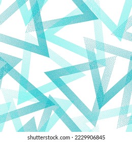 Creative dotwork triangles vector seamless pattern. Geometric periodic background with dots texture. Gradient triangles of halftone dots seamless ornament. Fabric print.