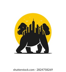 Creative double exposure logo merging wildlife and urban architecture.