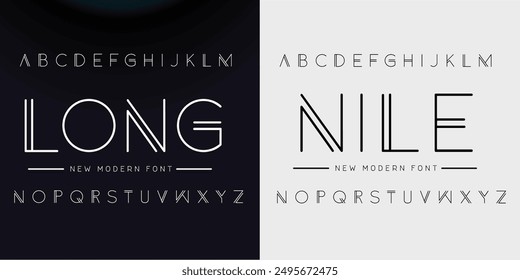 Creative Double line monogram alphabet and tech fonts. Lines font regular uppercase and lowercase. Vector illustration.