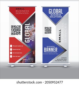 Creative Double Sided Red And Blue Colour Vector Roll Up Banner Design