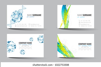 Creative double-sided business card template. DNA theme. Vector