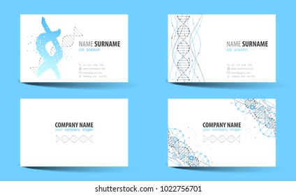 Creative double-sided business card template. DNA theme. Vector