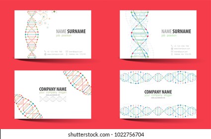 Creative double-sided business card template. DNA theme. Vector