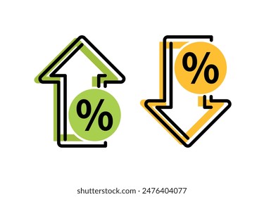 Creative Up and Down Arrow Set with Percentage for Business and Finance and Pictogram Element Vector Illustration Isolated on Transparent Background