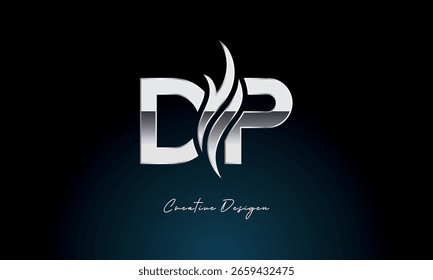 Creativo DP Letter Flame Logo Bold Metallic Monograma con Símbolo de Fuego para Premium Chrome Branding e Identidad Visual