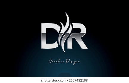 Monograma metálico atrevido del logotipo de la llama de la letra de DR creativa con el símbolo del fuego para la marca de Premium Chrome y la identidad visual