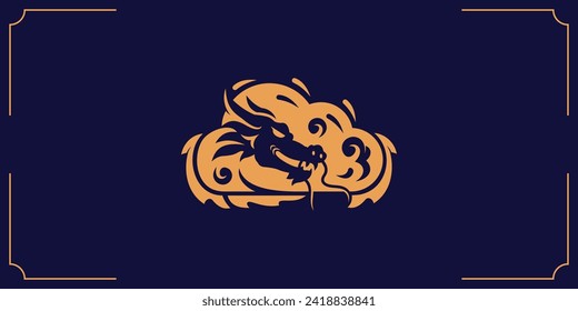 Logo de Creative Dragon Cloud. Plantilla de fondo de diseño de vectores con logotipo de animales de la marca Head Dragon Cloud, Fantasy, Mythology Animal Logo Icon