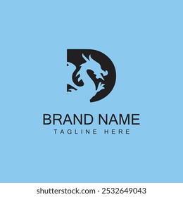 creative dragon with initial letter d logo concept with vector template 