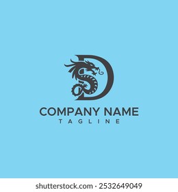 creative dragon with initial letter d logo concept with vector template 