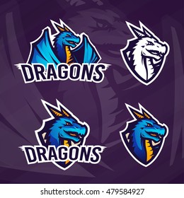 Creative dragon logo template. Sport mascot design. College league insignia, Asian beast sign, School team vector.