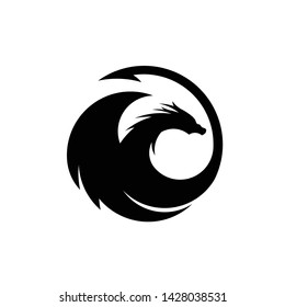 creative dragon silhouette circle logo design vector illustration