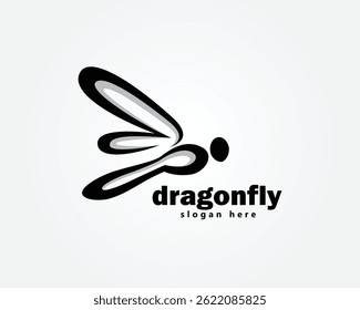logotipo criativo libélula, preto sombreado libélula empoleirado no modelo de design de logotipo de fonte