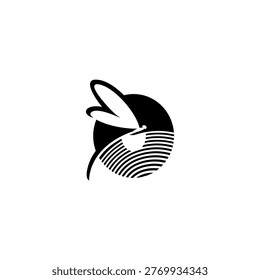 Creative dragonfly merged with an alphabet letter O. Modern, minimalist insect logo for tech, beauty, or nature-inspired branding.