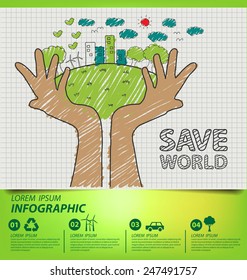 Creative drawing ecology concept. Vector illustration.