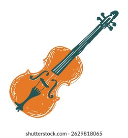 Creative drawing of an orange violin featuring dark green strings and sketch-style texture, perfect for classical music visuals and artistic compositions.