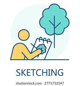 Creative Drawing Outline Icon with Person and Nature Inspiration