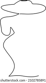 Creative drawing of a woman wearing a fedora from behind without lifting a pencil. Single one hand drawn. Minimalist fashion design stylish lady. illustration. 