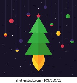 Creative drawn christmas tree for happy new year. Vector illustration in flat  style for your design and decoration