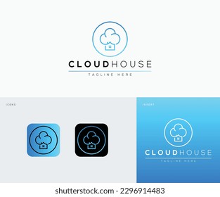 Logotipo creativo Dream House con diseño de vectores en la nube y la casa. Ilustración vectorial de logotipo lineal y mínima de la casa en la nube.