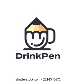 Creative drink cup pencil art line outline icon logo design Premium