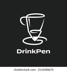 Creative drink cup pencil art line outline icon logo design Premium
