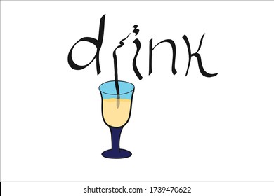 Creative "Drink" typography letter Logo with cocktail.Design Vector Illustration on white background.