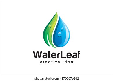 Creative Drop Water and Leaf Concept Logo Design Template