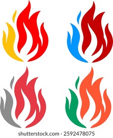  A creative dual-tone fire logo featuring four unique color combinations, symbolizing energy, passion, and warmth. Perfect for branding, business, and digital designs.
