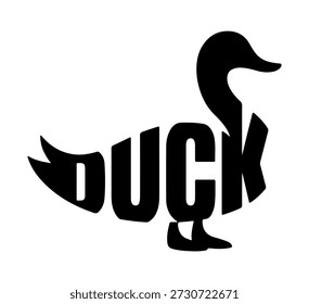 Creative Duck Calligraphic Logo. A palavra "Pato" tem a forma de uma silhueta de pássaro. Design de Doodle de Pato para Logotipos de Fazenda ou Impressões de T-shirt.